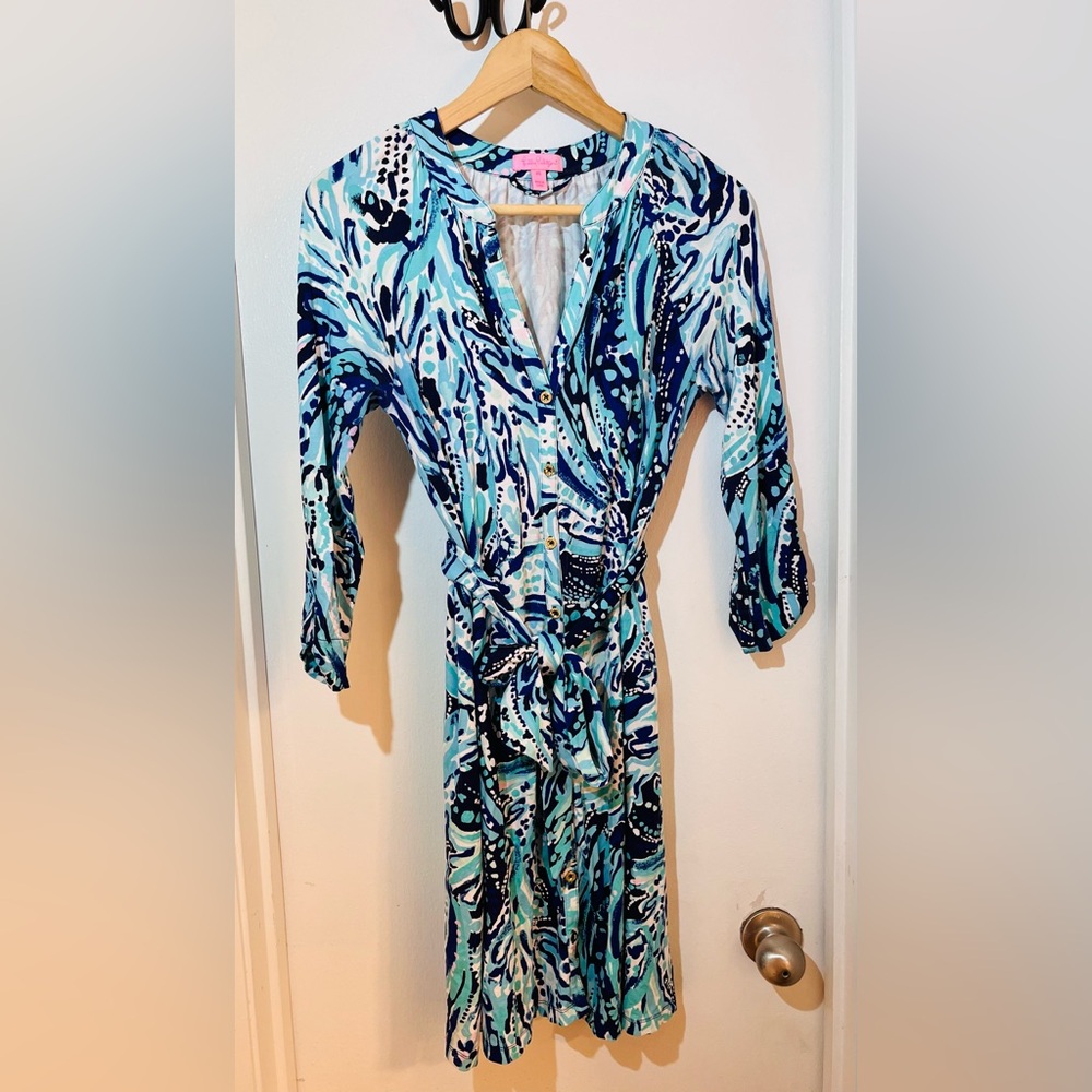Lilly Pulitzer Bailor Dress in Bright Navy Crash The Bash